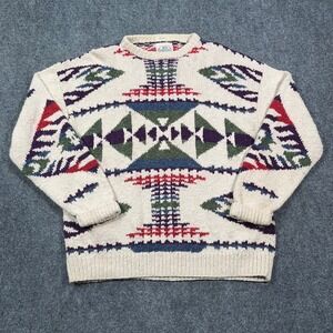BD Baggies Handknit Cable Southwestern Sweater Mens L Linen Cotton Geometric